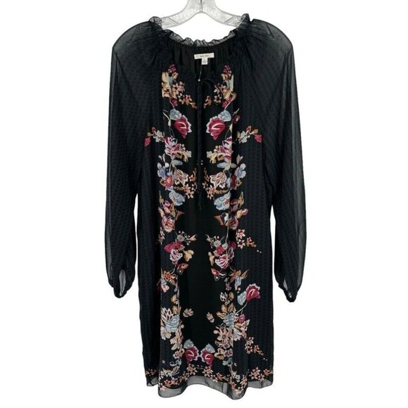 Sophie Max Black Boho Peasant Long sheer Sleeve Lined Floral size large womens - Picture 1 of 13